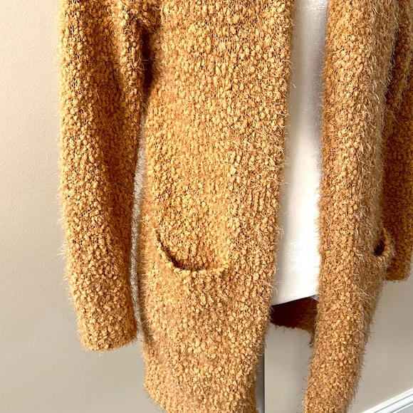 Love Tree - Popcorn Textured Long Sweater Cardigan - Caramel - Size Large - Picture 2 of 9